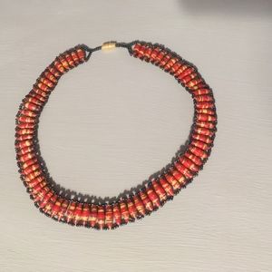 Red African Paper Beaded Choker Necklace